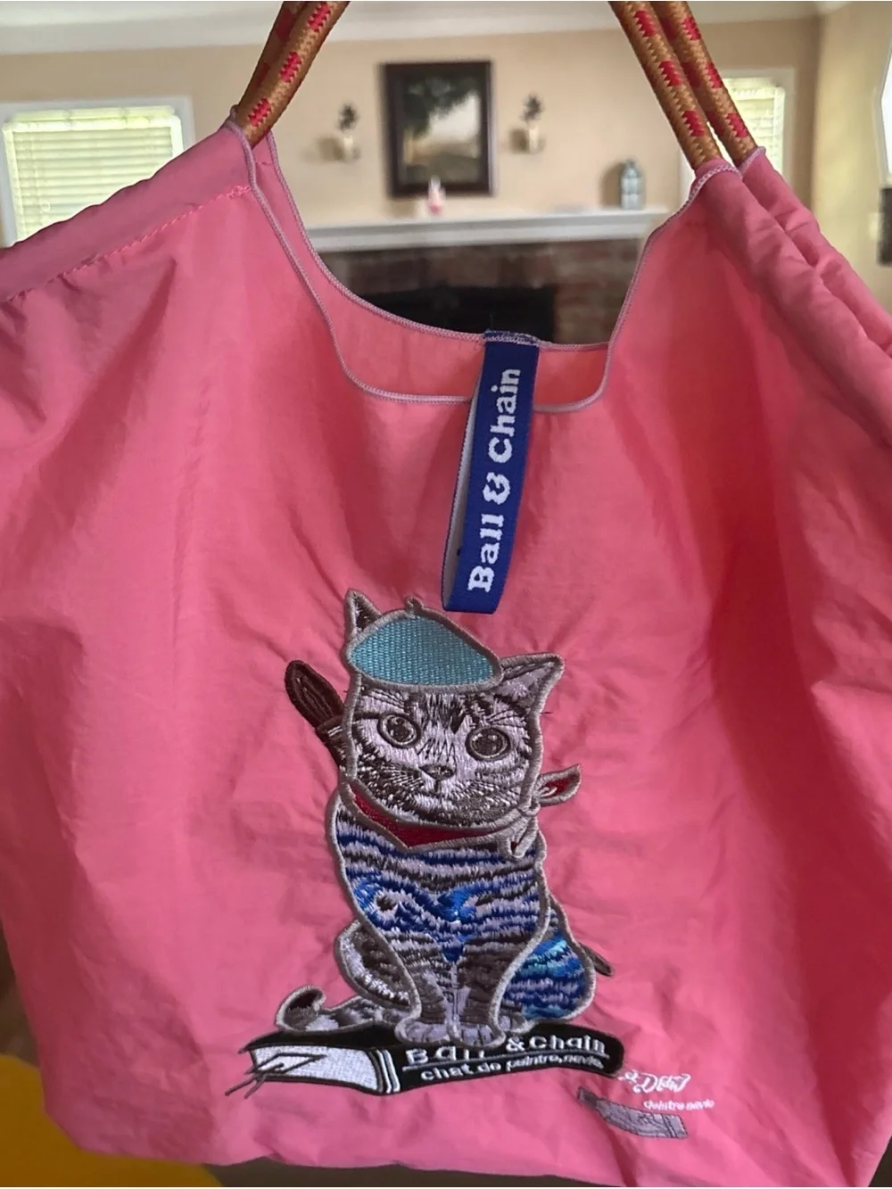 Pink Cat Tote Bag - cat artist Authentic[Ball & Chain] Embroidery Tote